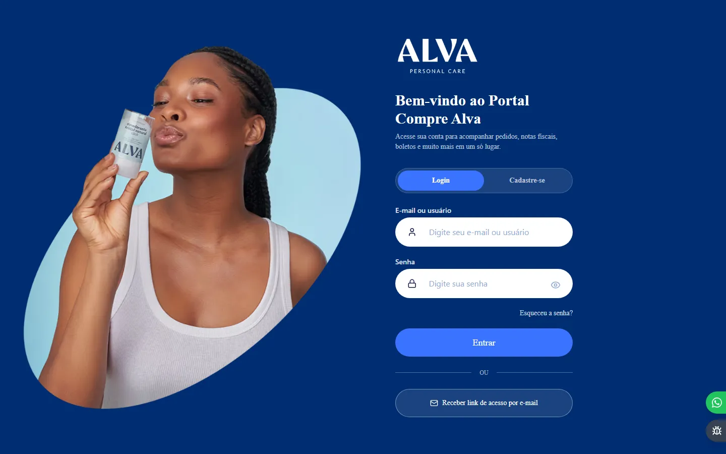 Compre Alva: Portal B2B onde clientes e vendedores montam pedidos de atacado, com vitrines por cliente, orçamentos e integração com o Omie.